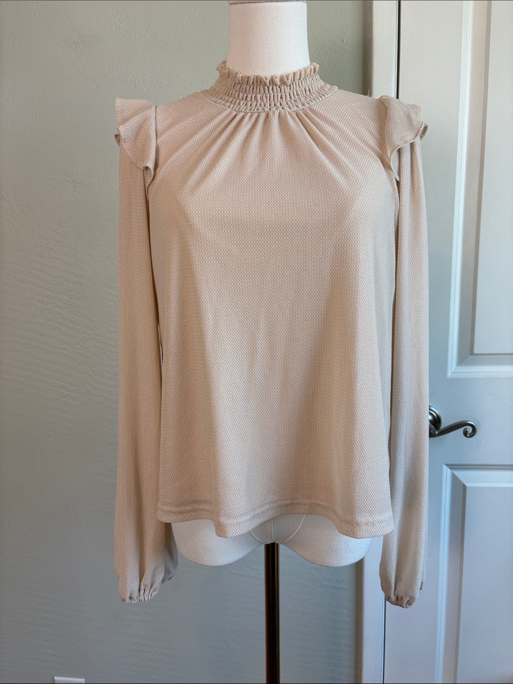 Bundle 2/$30! HYFVE Blush Shimmer Smocked Neck Ruffle Blouse